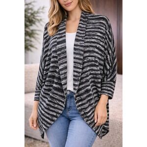 City Chic Womens Black White Striped Open Front Dolman Sleeve Cardigan  Large